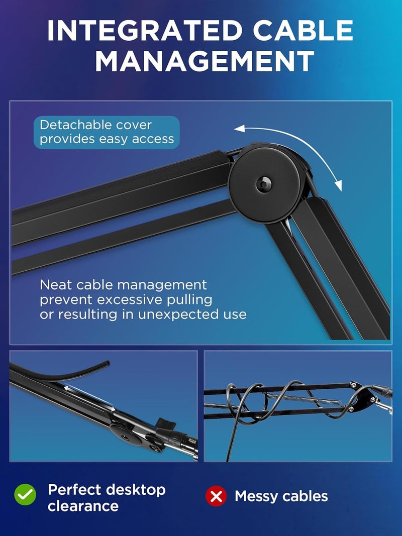 InnoGear Mic Boom Arm Microphone Stand Cable Management for Blue Yeti FIFINE AM8 K669B HyperX QuadCast S SoloCast AT2020 Shure SM7B MV7 and Other Microphone - Image 5
